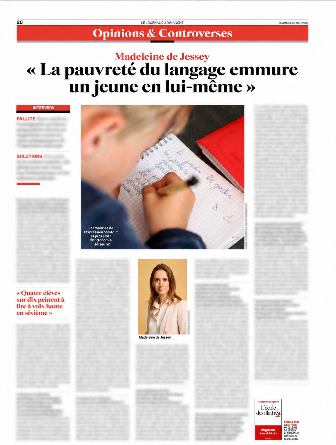 Page du Journal du Dimanche consacrée à l’entretien avec Madeleine de Jessey